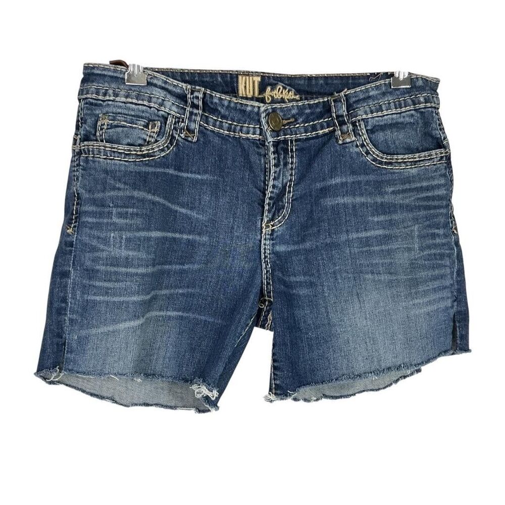 Kut From The Kloth Jean Shorts Womens 8 Blue Mid Rise Distressed Frayed Stretch
